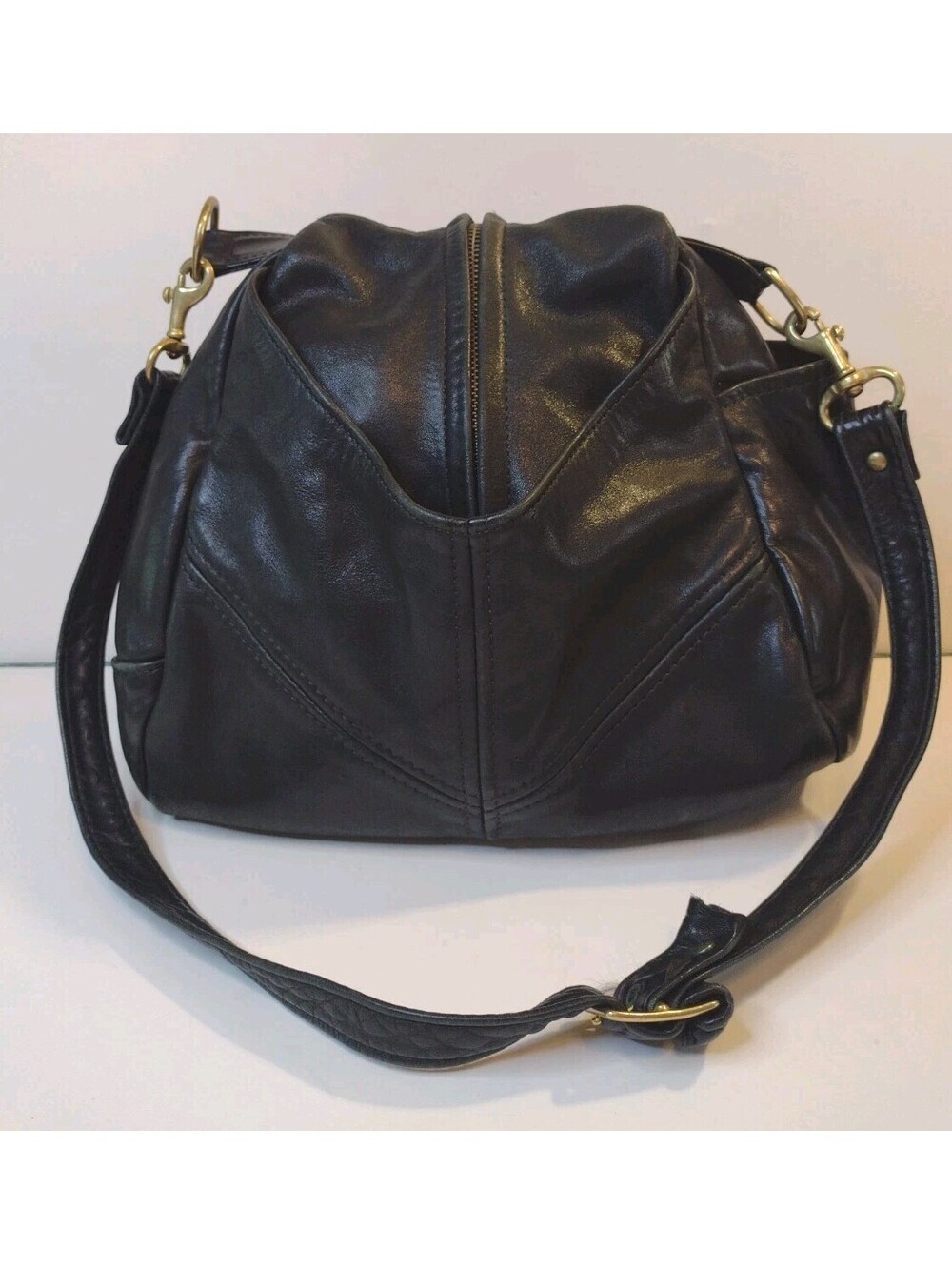 Soft Black Leather Slouchy Shoulder Bag Boho Moto Y2K Satchel Purse